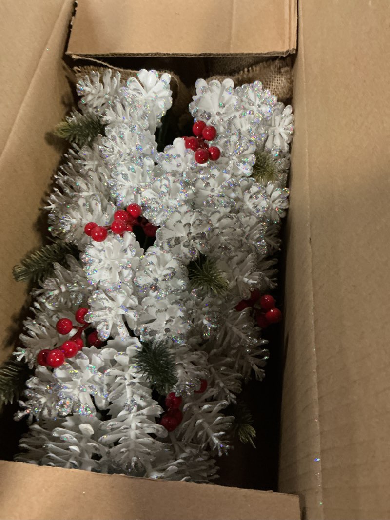 Condition photo showing New/Like New for 16.5 inch White Christmas Tree Centerpiece Small Tabletop Christmas Tree, White Pine Tree Rustic Mini Christmas Decorations Centerpiece Holiday Kitchen Shelf Decor Xmas Gifts