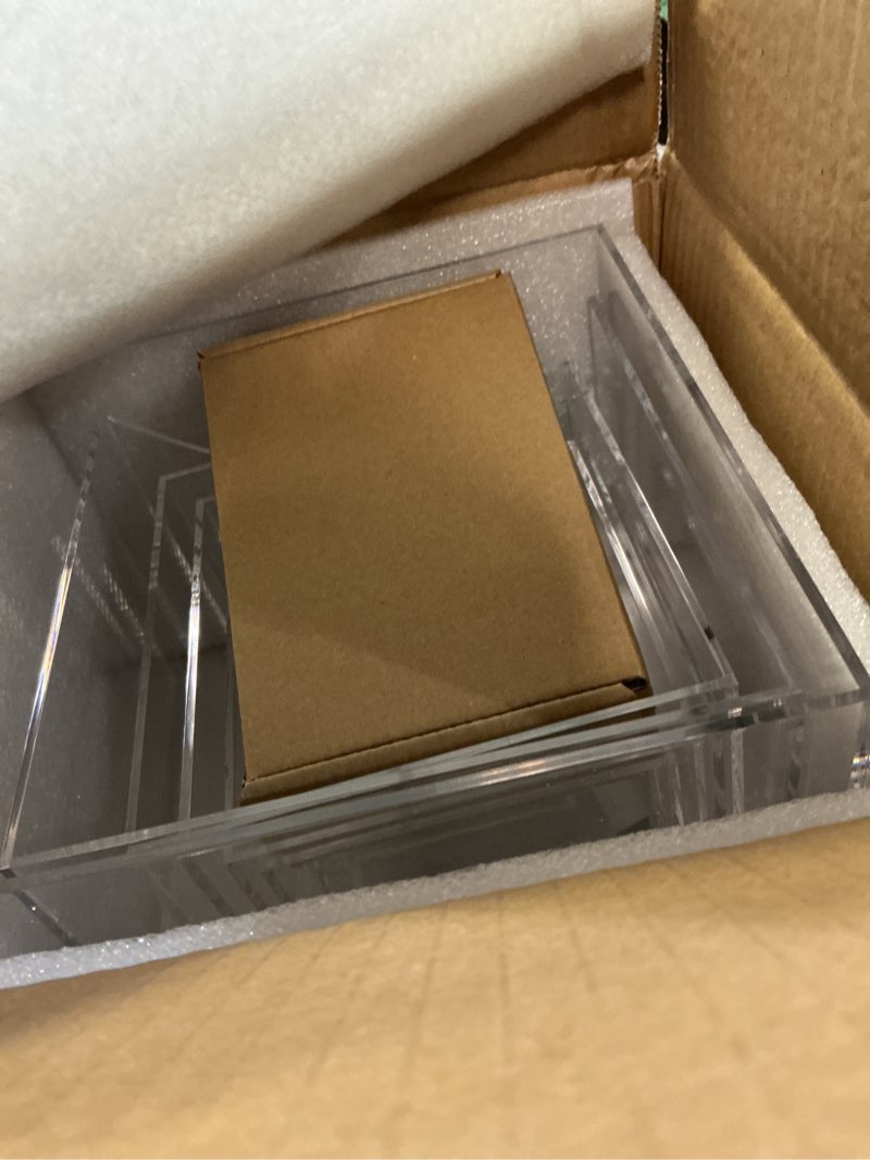 Condition photo showing Good Condition for 8 pcs clear acrylic boxes for display, acrylic food risers & acrylic cube set (3"-8"), with 8 white display boards & 2 markers, clear risers for food, decor, party, retail