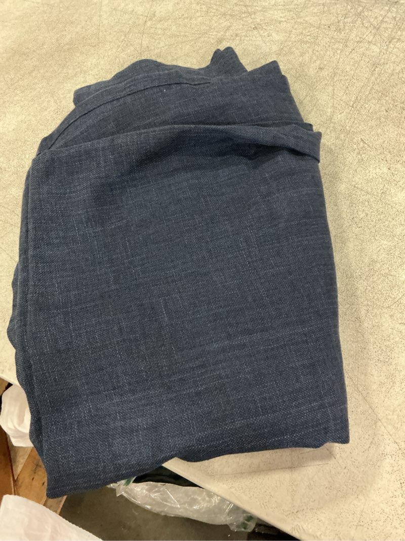 Condition photo showing As Is for navy blue curtains 84 inch length for bedroom back tab light filtering semi sheer blue living room curtains linen polyester indigo blue drapery panel modern farmhouse aesthetic decor dark blue navy blue 52"w x 84"l (pack of 2)
