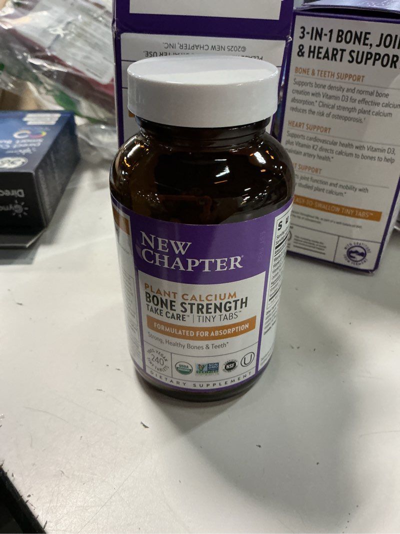 Condition photo showing Good Condition for new chapter calcium supplement - bone strength tiny tabs plant-based usda organic calcium with magnesium, vitamin d3+k2, for bone health & joint mobility, heart support, 905 mg dose - 240 tiny tabs unflavored 240 count (pack of 1)