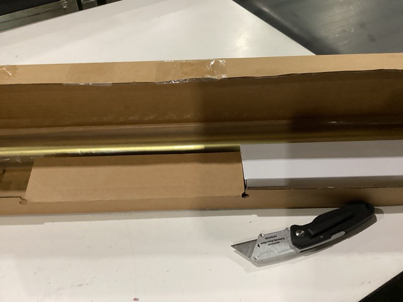 Condition photo showing New/Like New for blasthome® non-adjustable luxury curtain rods for windows, 1 ¼” rod set, 3 1/2 foot fixed length, brushed gold single rod brushed gold 3 1/2 foot