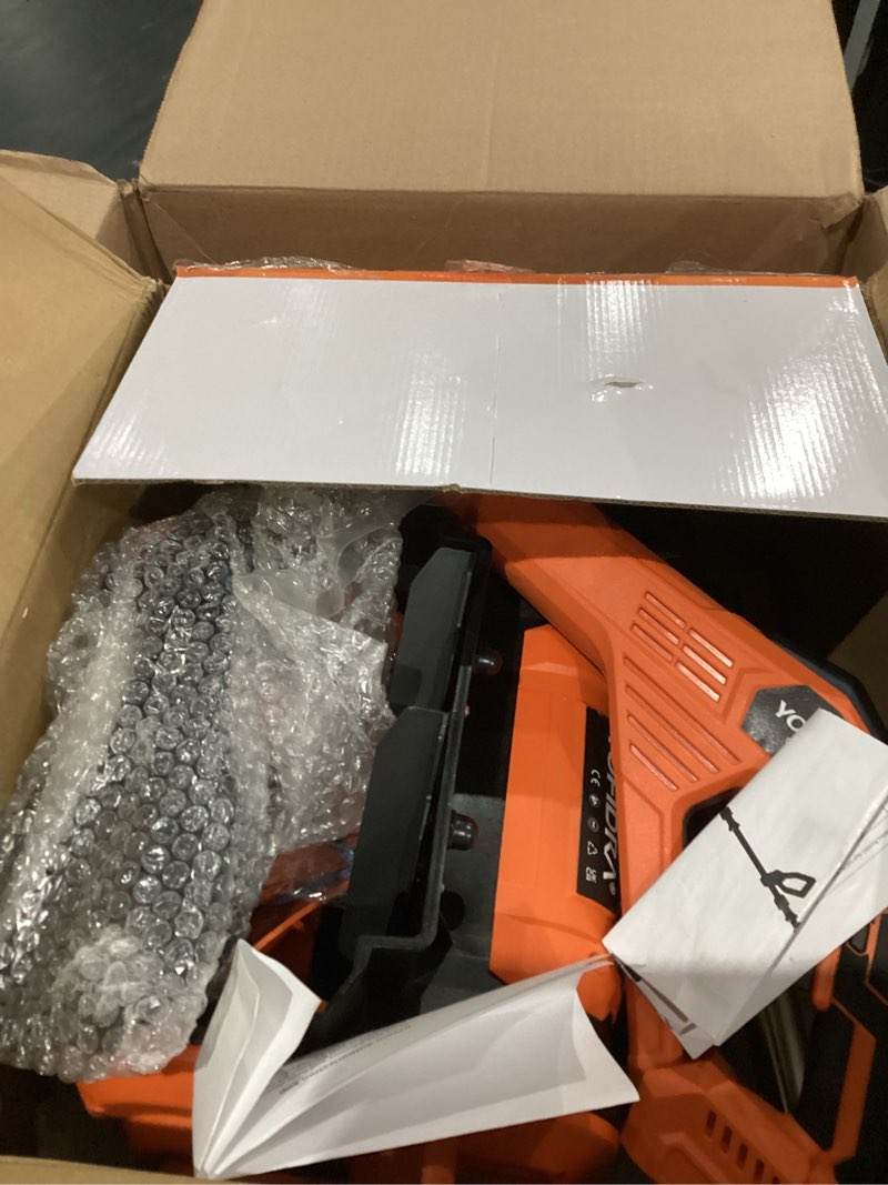 Condition photo showing As Is for Cordless Snow Shovel, Electric Snow Shovel 12" Width 6.7" Depth Cleaning and 20ft Throwing Distance, 4 Ah 21V Battery Brushless Snow Mover with Adjustable Front Handle for Driveway, Steps, Patio Orange