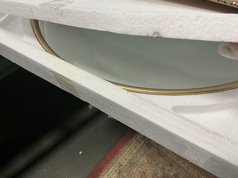 Condition photo showing Good Condition for Gold Circle Wall Mirror 24 Inch Round Wall Mirror for Entryways, Washrooms, Living Rooms and More (Gold, 24") Gold 24"L x 24"W