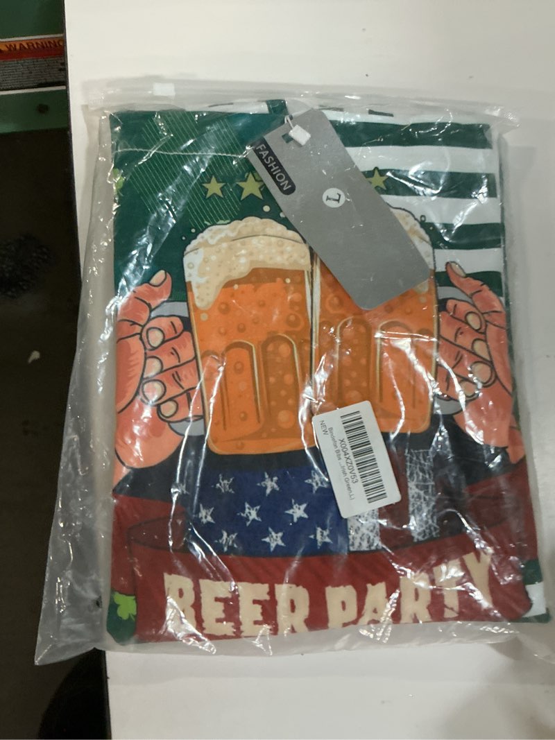 Condition photo showing New/Like New for bindefon bibs overalls men adjustable straps coveralls shorts printed jumpsuit male romper large green beer glass