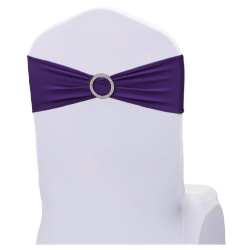 Purple Chair Sashes Bows - 50PCS Stretch Spandex Chair Sashes Bands with Buckles Slider Universal Elastic Chair Ties for Wedding Party Banquet Baby Shower Events Decoration
