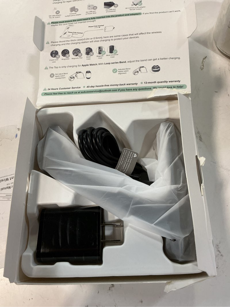 Condition photo showing New/Like New for wireless charging station, 3 in 1 fast wireless charger stand for multiple devices apple watch ultra series 11 10 9 8 7 6 se 5 4 3 2, iphone 17 16 15 14 13 12 11 pro max/plus/air/x/xs/xr, airpods pro black