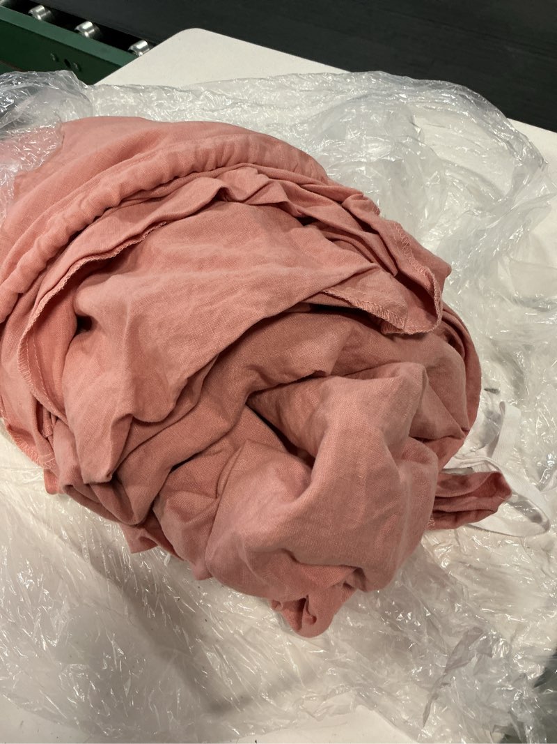 Condition photo showing As Is for european linen duvet cover, king/cal king, rose