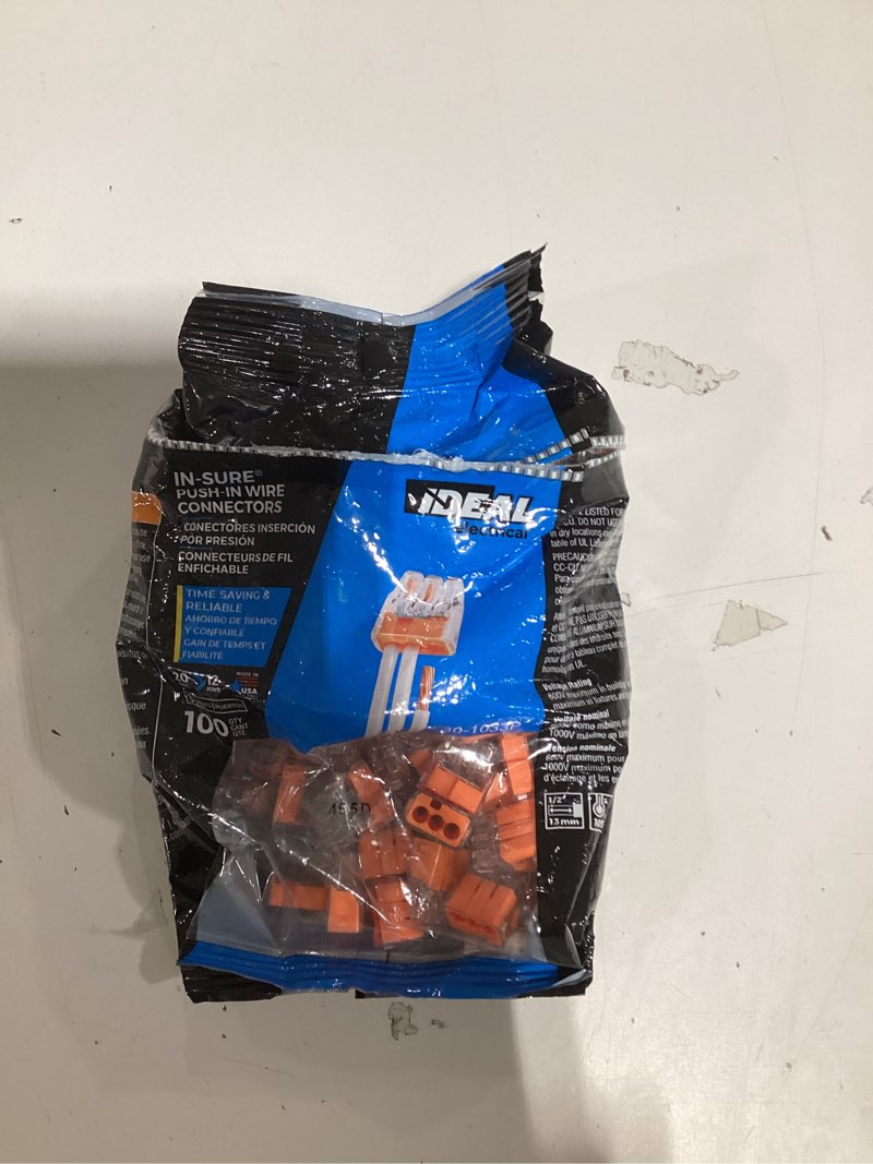 Condition photo showing New/Like New for ideal push-in wire connectors 3 orange ( 100 -pack )