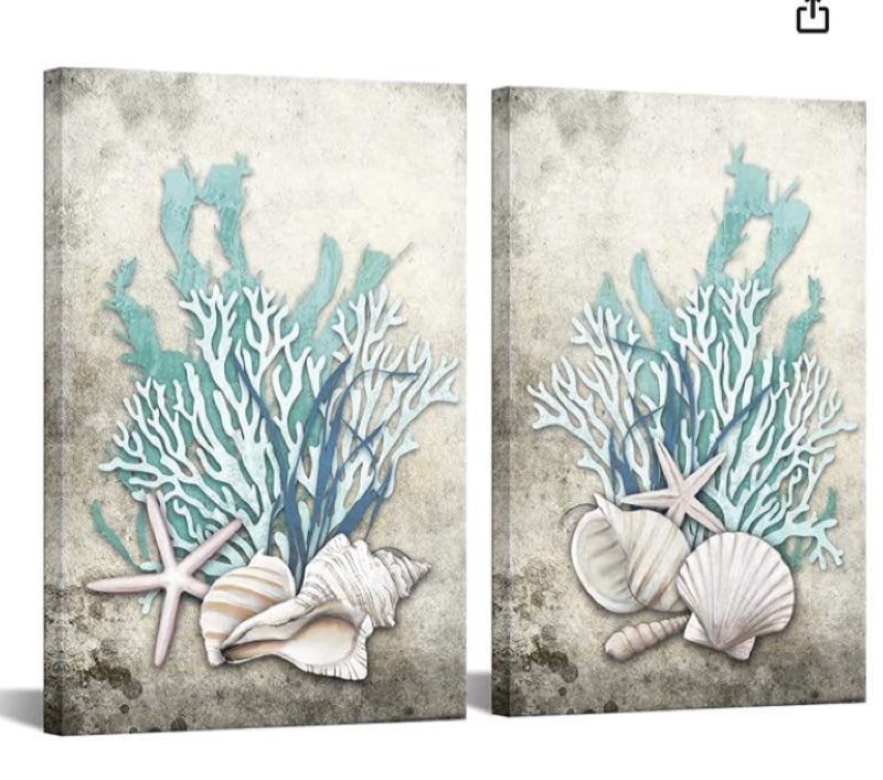 ihappywall 2 pieces set ocean theme canvas wall art coastal shell starfish coral conch picture for bathroom kitchen office living room decor ready to hang 16x24inchx2pcs