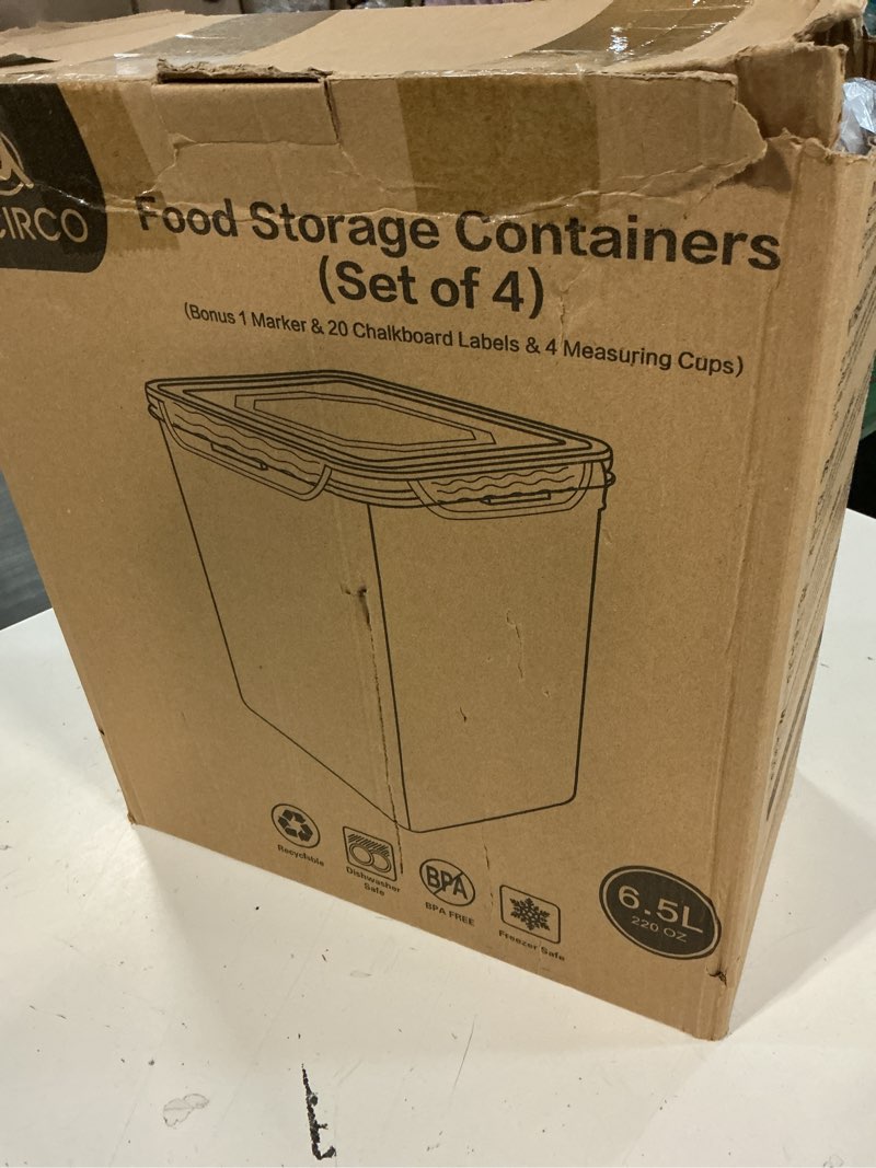 Condition photo showing New/Like New for m mcirco extra large 7qt / 6.5l/220oz tall food storage containers, wide & deep, 4-piece plastic airtight kitchen pantry storage containers for flour, sugar, with 4 measuring cups,20 labels