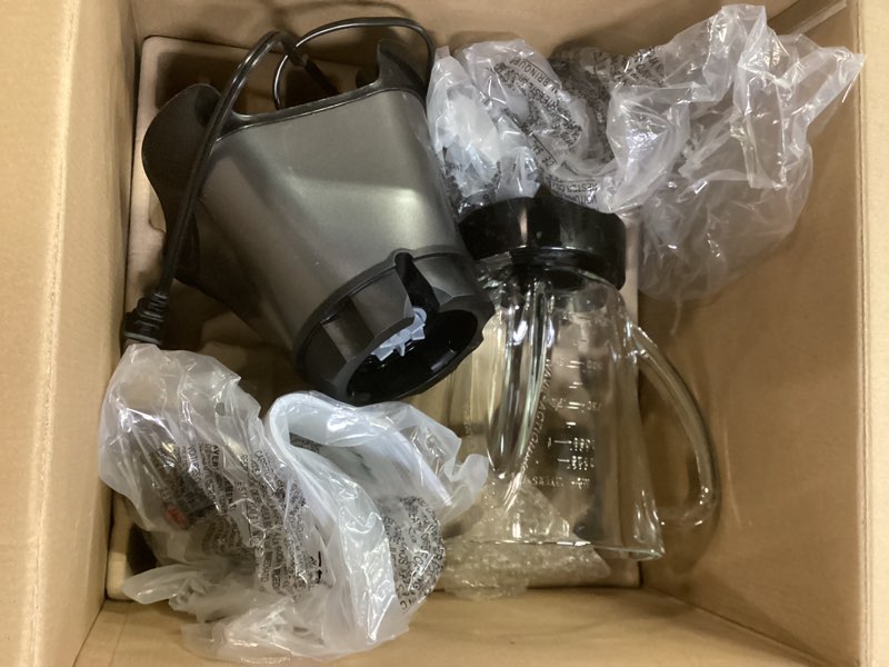 Condition photo showing As Is for hamilton beach blender and food processor combo for shakes & smoothies, with 3 cup electric food chopper attachment, 40 oz glass jar, blender travel cup, 700 watts peak power, gray & black (58163)