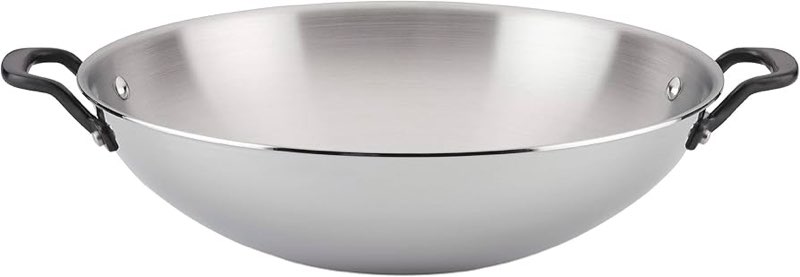 kitchenaid 5-ply clad polished stainless steel wok, induction compatible, dishwasher safe, 15 inch o