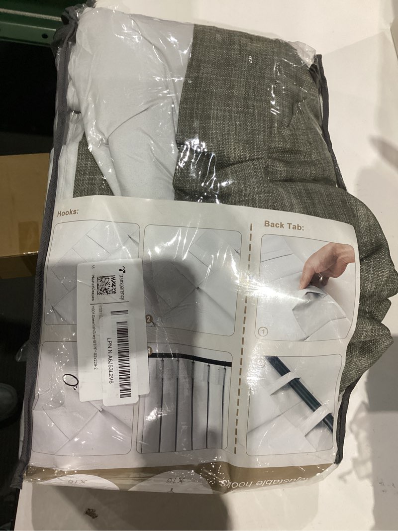 Condition photo showing As Is for 100% Blackout Greenish Gray Curtains 90 Inches Long for Kids Room, Memory Shape Pinch Pleated Natural Linen 40 x 90 Inch Length Aesthetic Curtain Privacy Light Block Window Drapes for Nursery Panels 2 Greenish Grey 40"W x 90"L (Pack of 2)