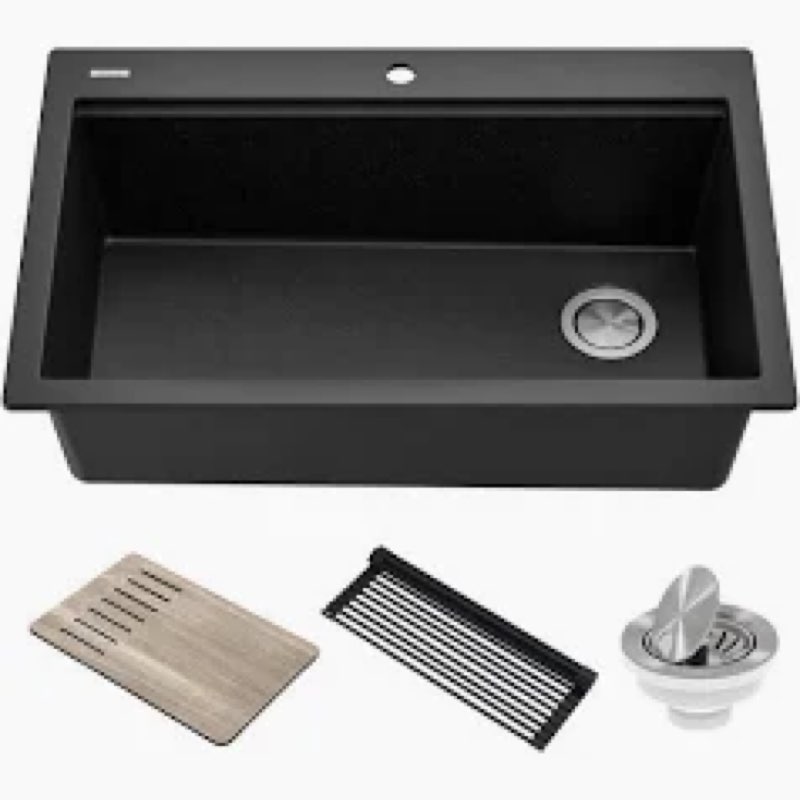 33 Granite Composite Kitchen Sink - Fulorni 33"x22" Granite Kitchen Sink Drop-In Topmount Ledge Work