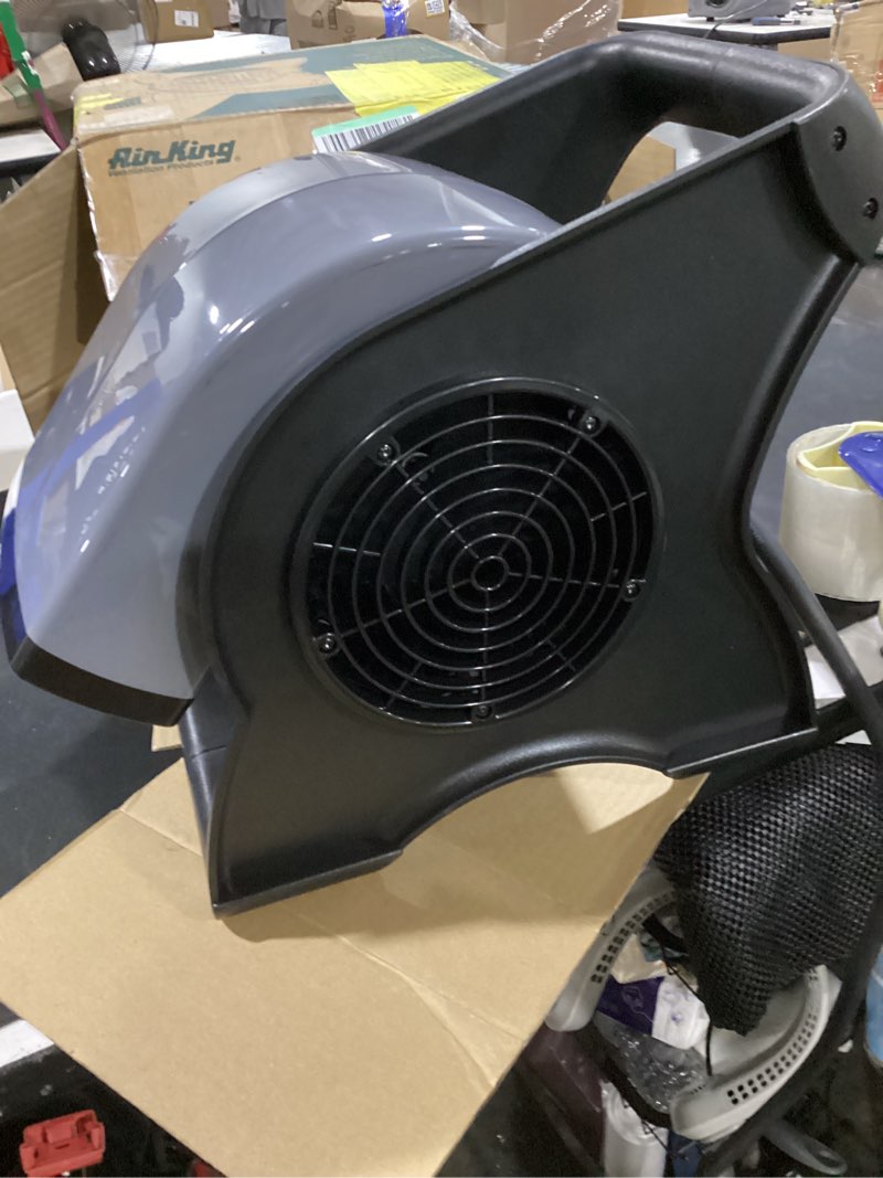 Condition photo showing As Is for air king commercial grade pivoting utility fan, for cooling, ventilating, exhausting and drying at home, job site, work shop, construction, 3 speeds, 11.25", black, 9550