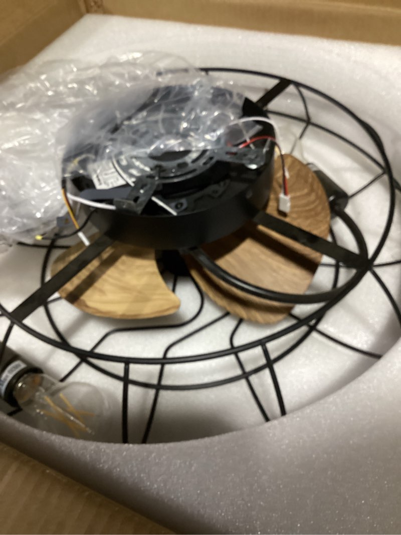 a 21-inch black industrial flush mount ceiling fan with a remote control, 