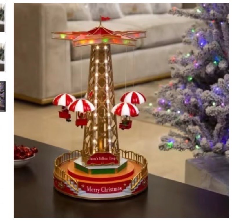 One Holiday Way 17.5-Inch Light Up Musical Animated Christmas Village Carnival Ride Balloon Drop Mov