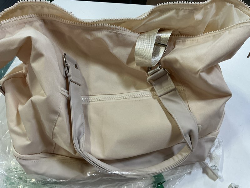 Condition photo showing As Is for vorspack gym bag for women - 20 inches duffle bag for travel small duffel bag with wet pocket lightweight weekender bag for men sports gym yoga - beige