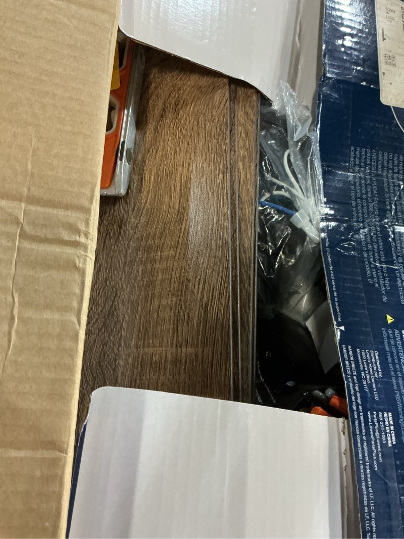 Condition photo showing As Is for 1k+ bought last week harbor breeze sailor bay 52-in dark bronze with sable/auburn blades downrod or flush mount