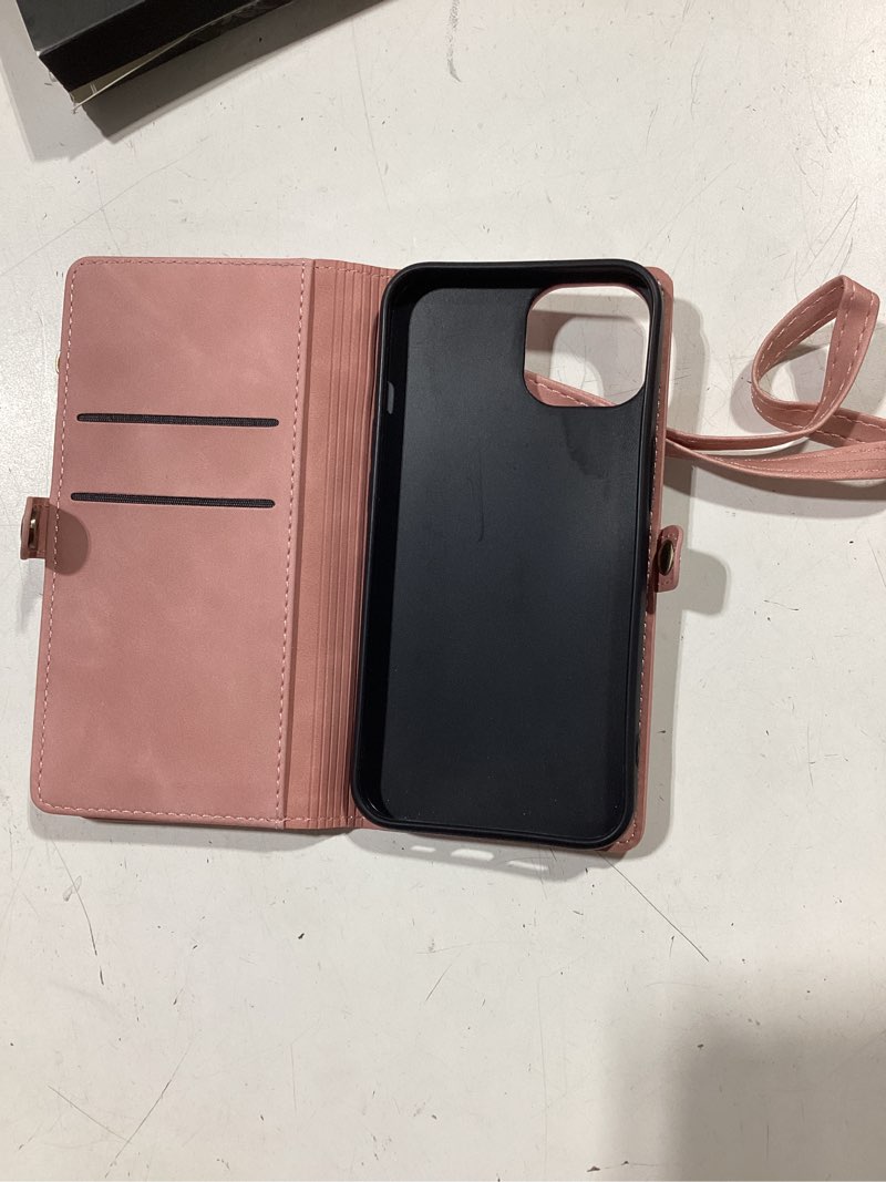 Condition photo showing Good Condition for defencase compatible with iphone 14 case wallet with rfid blocking card holder for women and men, fashion pu leather magnetic snap flip zipper strap wallet phone case fit for iphone 14 6.1", rose pink