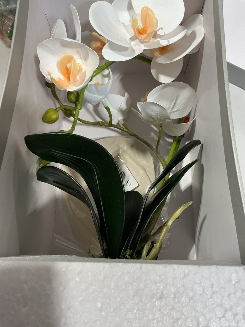 Condition photo showing New/Like New for forlaoers tall 17" white real touch orchid artificial flowers with vase fake orchids silk floral for home decor indoor bathroom decoration potted office table top centerpieces arrangements a1:white orchid with vase