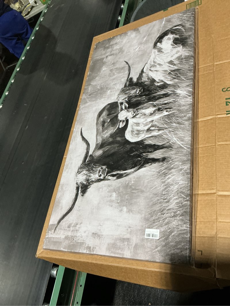 Condition photo showing New/Like New for zhengyin large longhorn canvas wall art, printed black and white cattle portrait, rustic western farmhouse wall decor for living room office, above sofa, 24x48 inch 24x48 black & white