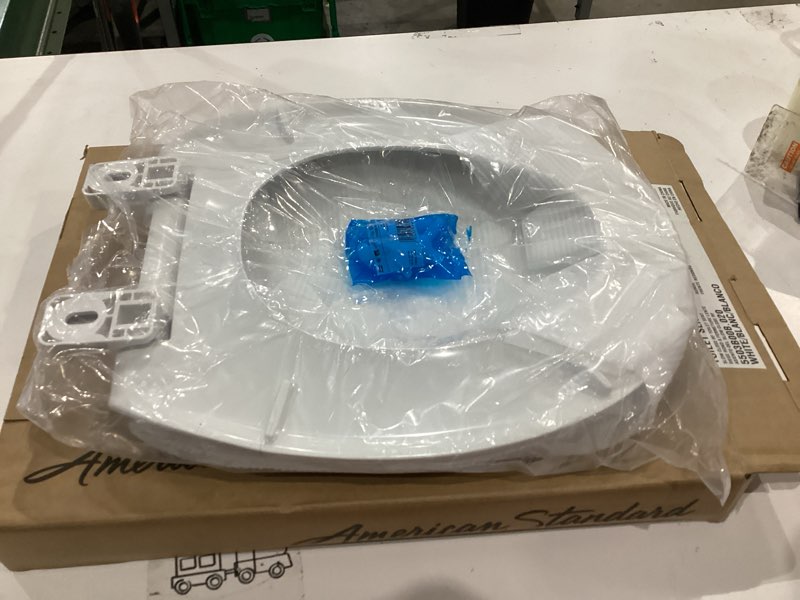 Condition photo showing As Is for american standard 5503b00b.020 transitional slow-close round front toilet seat, white modern