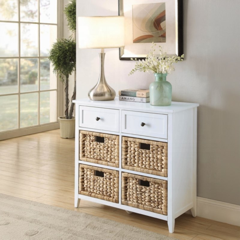 Benton Console Cabinet with 6 Drawers & Basket-Front Accents