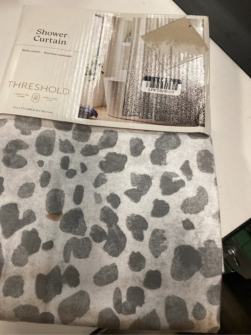 Condition photo showing Good Condition for leopard glam shower curtain ombre gray - threshold™: 100% cotton, woven, machine washable, buttonhole top