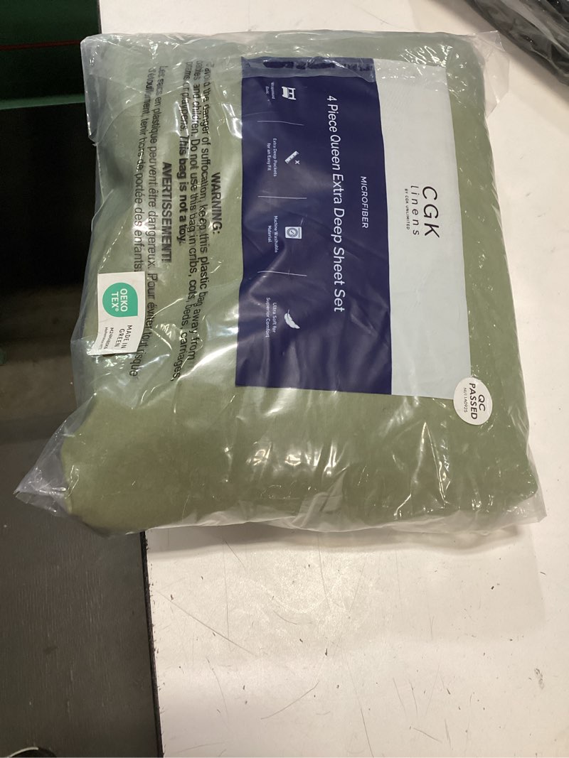 Condition photo showing New/Like New for extra deep queen sheet set - 4 piece breathable & cooling bed sheets - easily fits 18 to 24 inch mattress - ultra soft, wrinkle & fade free w/ extra deep pockets - hotel luxury bedding - sage green 15 - sage green queen
