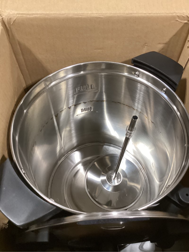 Condition photo showing As Is for SYBO SR-CP-50B Commercial Grade Stainless Steel Percolate Coffee Maker Hot Water Urn for Catering, 50-Cup 8 L, Metallic 8L Metallic
