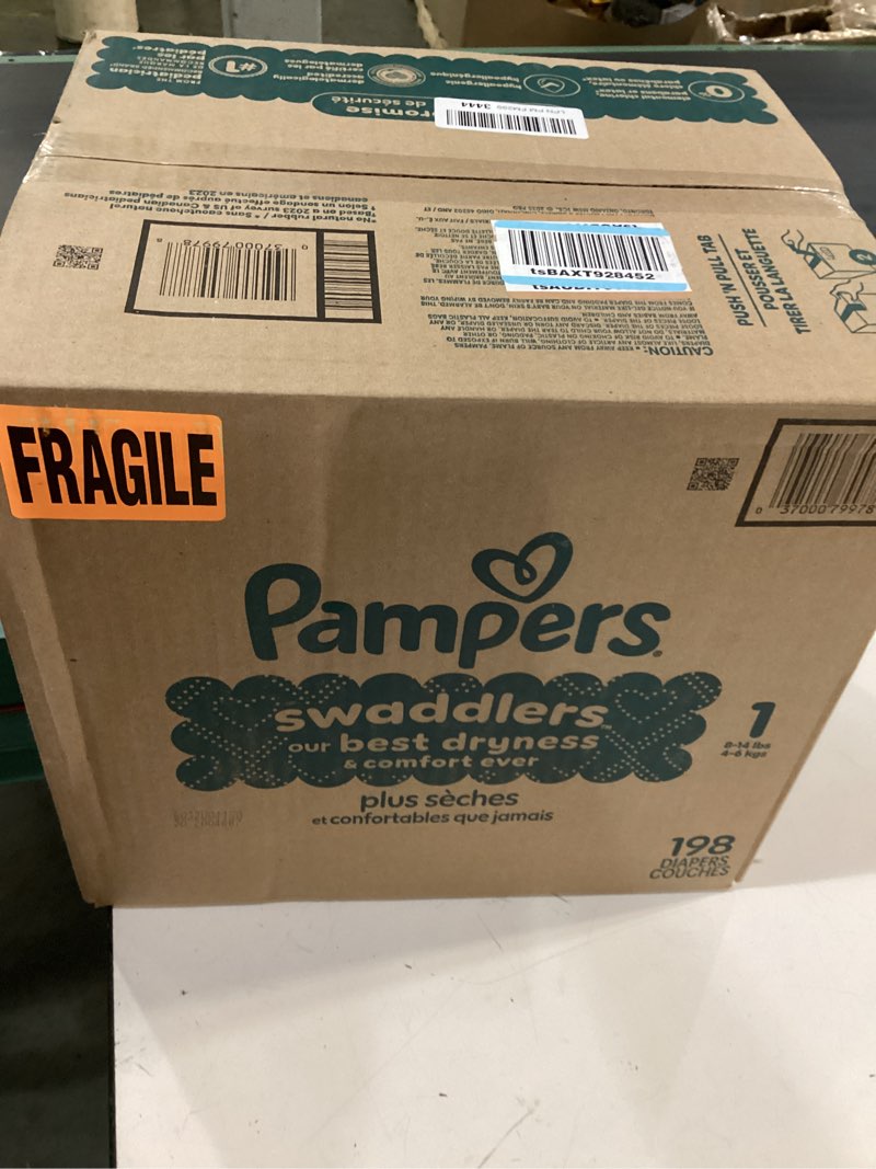Condition photo showing New/Like New for pampers swaddlers diapers, size 1 (8-14 lbs), 198 count, absorbent, keeps baby dry and comfortable, skin safe disposable baby diaper (packaging may vary) size 1 198