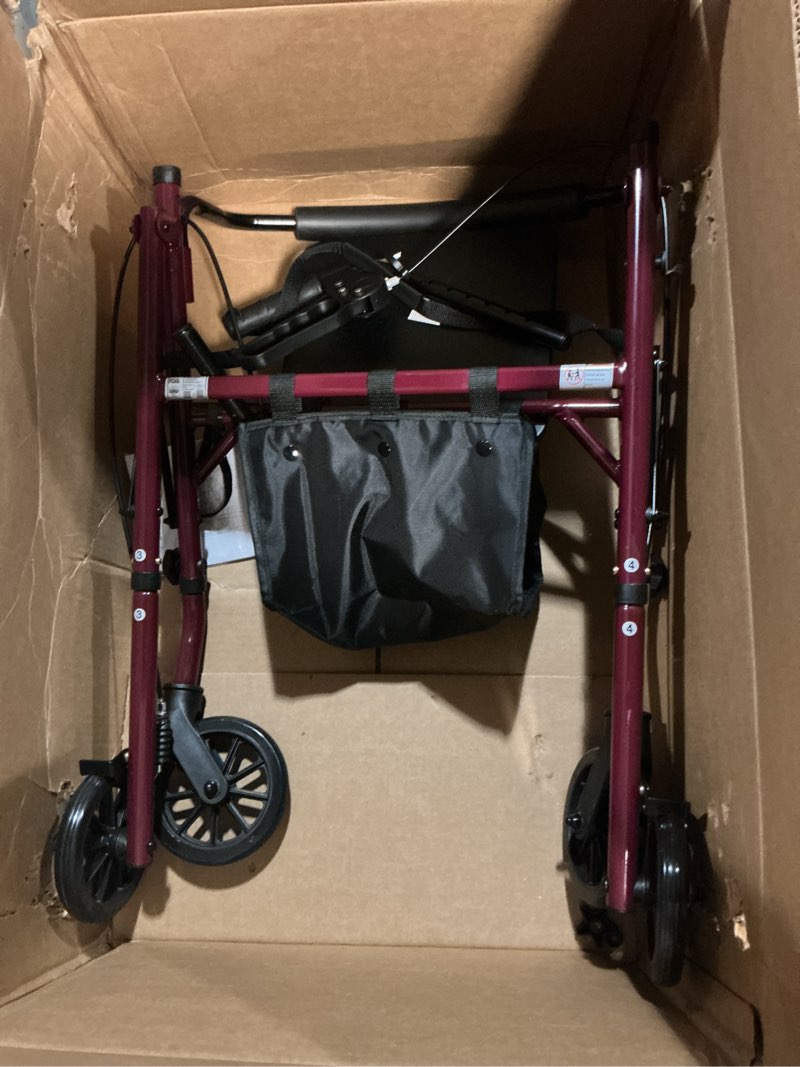 Condition photo showing As Is for HOMLAND Foldable Rollator Walkers with Seat for Seniors, 8'' Big Wheels, 350 lb. Weight Capacity, Adjustable Handles and Seat Height, Lightweight Rolling Walker, Red