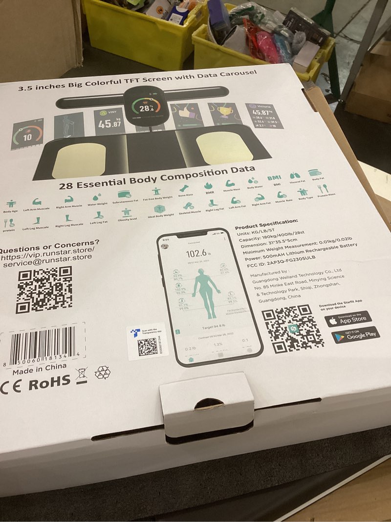 Condition photo showing Good Condition for RunStar Smart Scale FSA&HSA Eligible, 8 Electrodes Digital Bathroom Scale for Body Weight and Fat, BMI, Muscle Mass 28 Body Composition Measurement, with Full-Color TFT LCD on Retractable Handle black