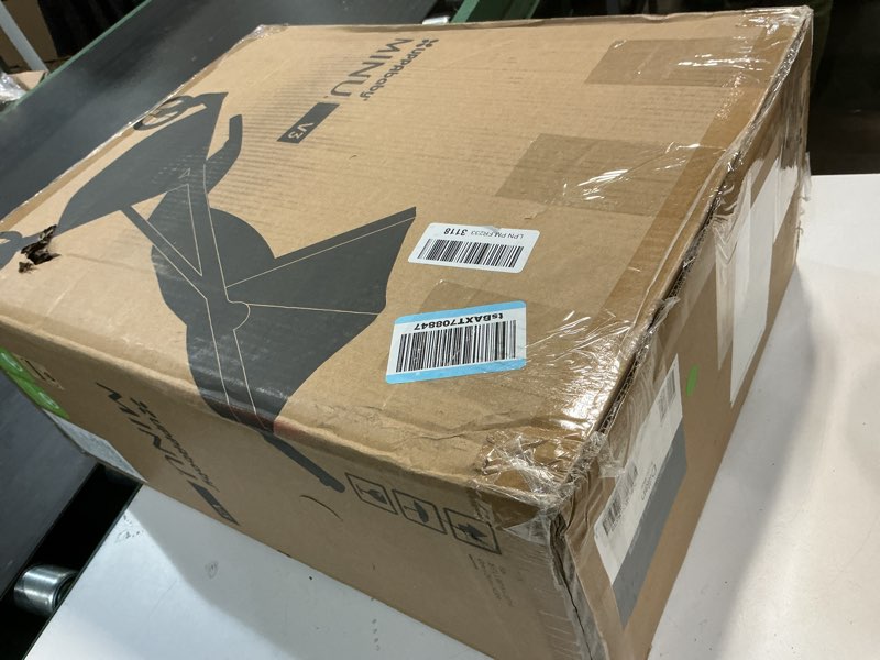 Condition photo showing New/Like New for uppababy minu v3 travel stroller | lightweight + compact design | one-hand fold + unfold | from birth + overhead compatible | dillan (stone blue/carbon frame/sand leather)