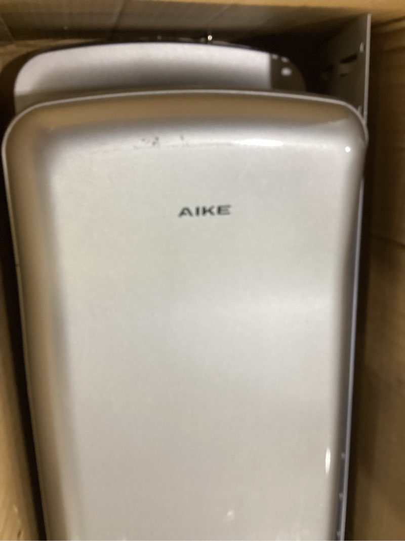 Condition photo showing As Is for aike hepa filtered vertical hand dryer premium, 110-130v silver model ak2005h