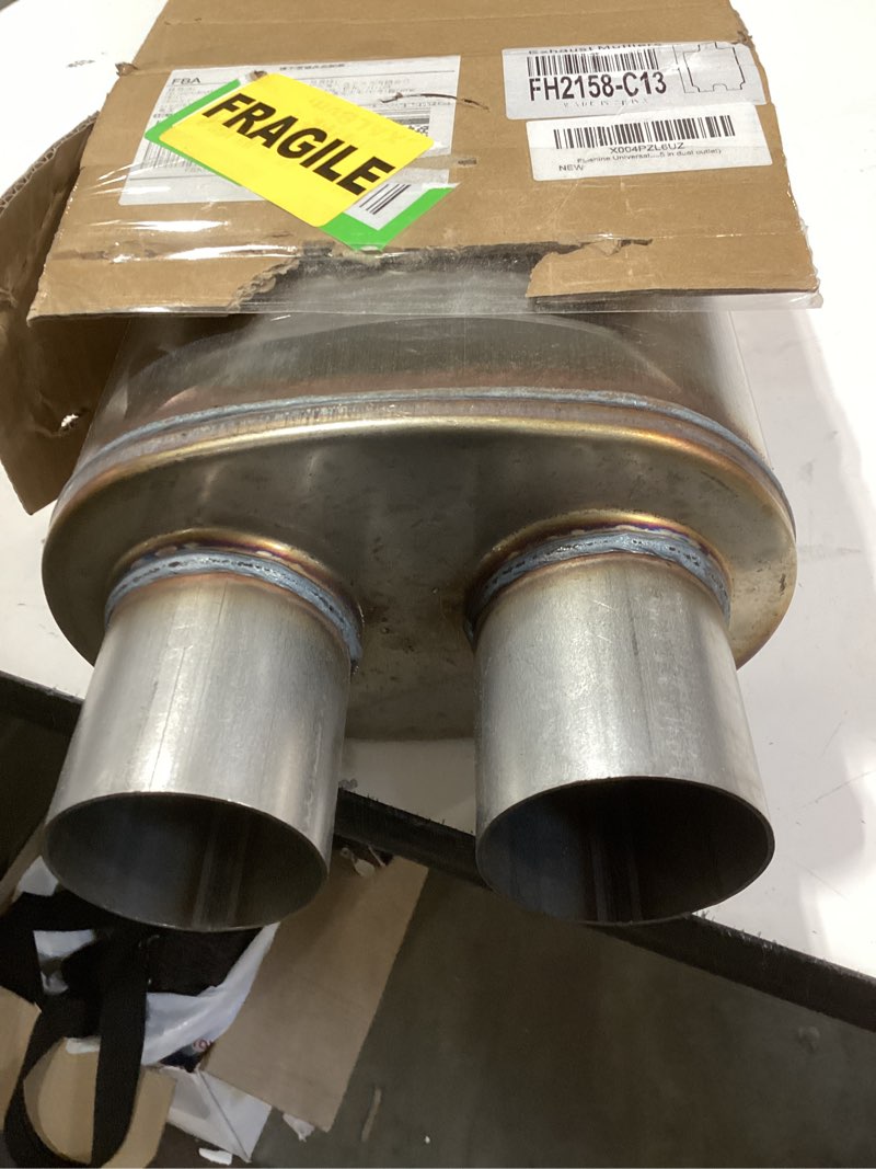 Condition photo showing Good Condition for floshine universal 409 stainless performance exhaust muffler, single in dual out muffle (2.5 in inle