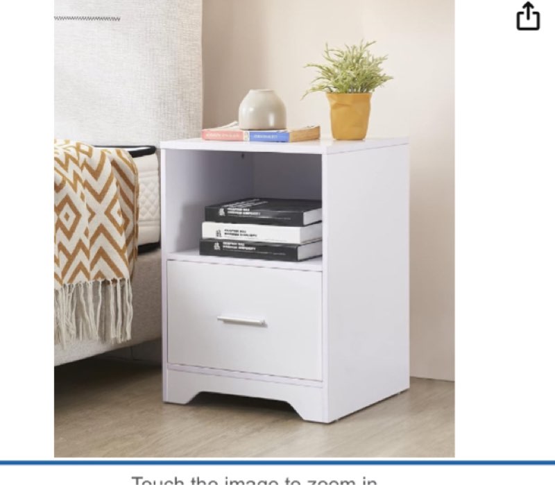 night stand, side table, functional end table with drawer (white)