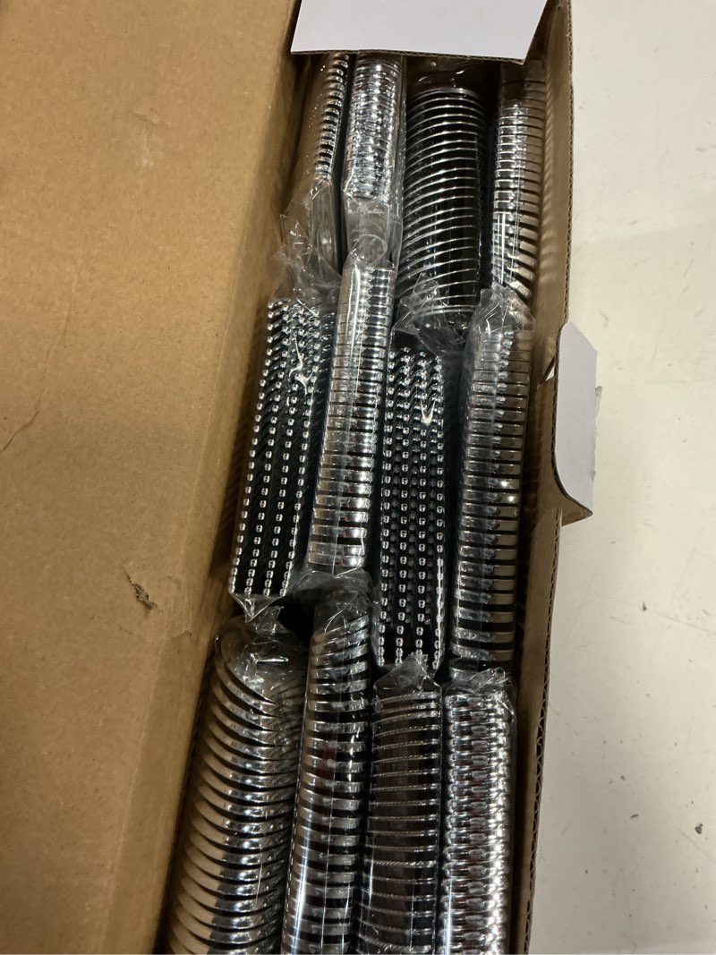 Condition photo showing New/Like New for n9r 300pcs silver plastic silverware set, 100 forks, 100 spoons, 100 knives, heavy duty disposable cutlery for parties, fancy disposable flatware for weddings, and daily use silver-300pcs