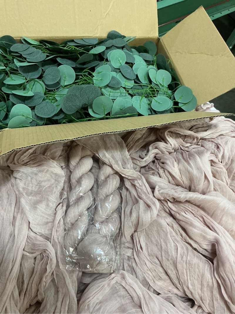 Condition photo showing Good Condition for gilprop 60 pack dusty pink cheesecloth table runner 10 ft boho gauze fabric runner & 7.9ft artificial eucalyptus garland vintage rustic runners for wedding baby shower long table party decorations