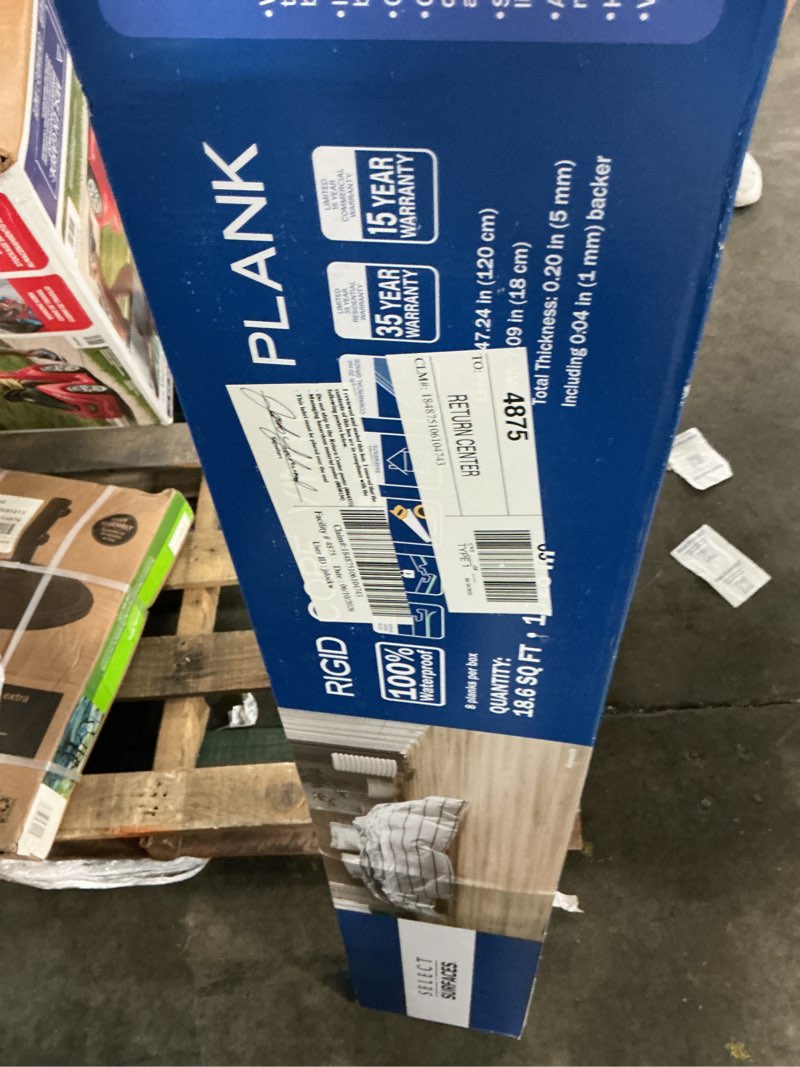 Condition photo showing As Is for select surfaces hayworth rigid core vinyl plank flooring