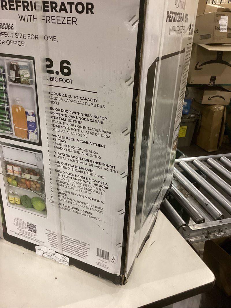 Condition photo showing Good Condition for Igloo 2.6 Cu.Ft. Compact Refrigerator with Freezer, 2 Shelfs, Perfect for Homes, Offices, Dorms, Black 2.6 Cu. Ft. Black