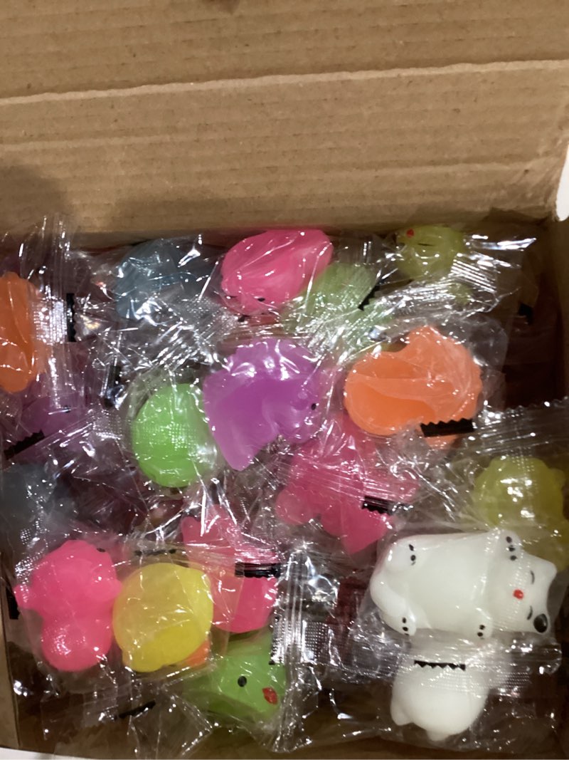 Condition photo showing New/Like New for joyin 28 packs valentines day gifts for kids, glow mochi squishy toys with heart funny valentines day cards for kid school classroom exchange prize, stress relief fidget toy for valentine party favor bright animals mochi