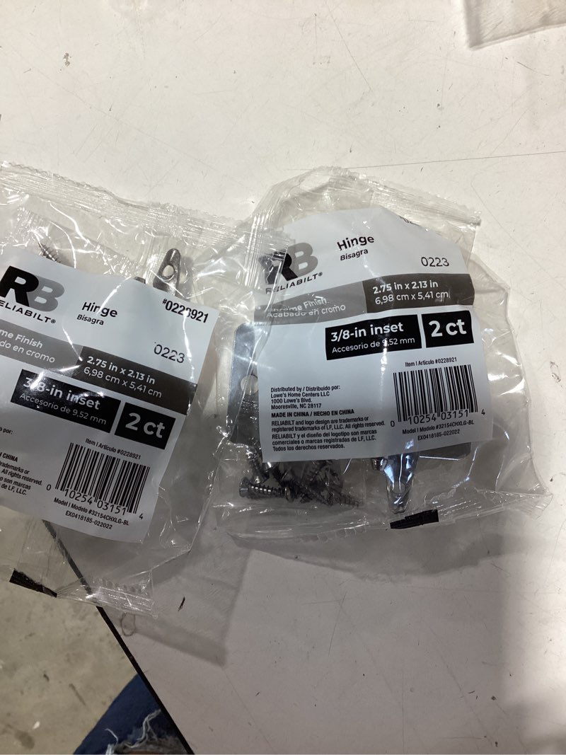 Condition photo showing New/Like New for reliabilt 200-degree 3/8-in overlay 3/8-in inset surface chrome plated cabinet hinge, 1 pair (2-pieces)