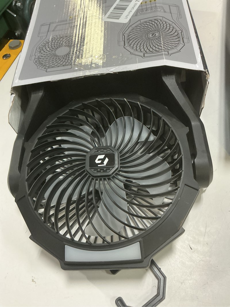 Condition photo showing As Is for xzk 24000mah rechargeable camping fan, 64h runtime battery powered portable travel fan with led light, tent fans for indoor,outdoor,fishing,jobsite & hurricane emergency,gifts for men dad him,black black large-12-64hours