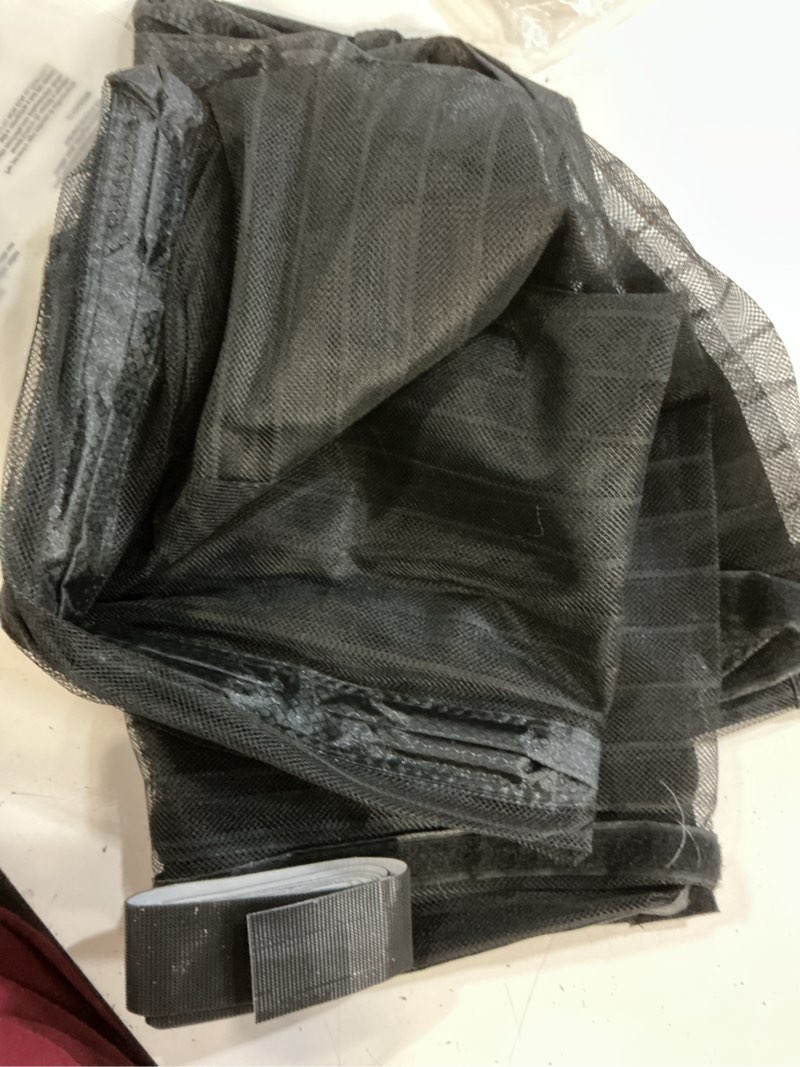 Condition photo showing As Is for magnetic screen door mesh, fit door 40 x 78 inch, black | for patio, sliding door, keeps bugs out, fresh air flow, self closing black screen size 42"x80"/fit door size 40"x78"