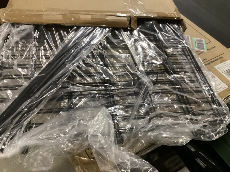 Condition photo showing As Is for 5 panels garden fencing animal barrier with lock, 24 in(h) x 10 ft(l) dog fence outdoor for yard rustproof no dig decorative tall garden fence metal wire panel border rabbit ground stakes fencing 5 pack - 24in(h) x 10ft(l) with lock black