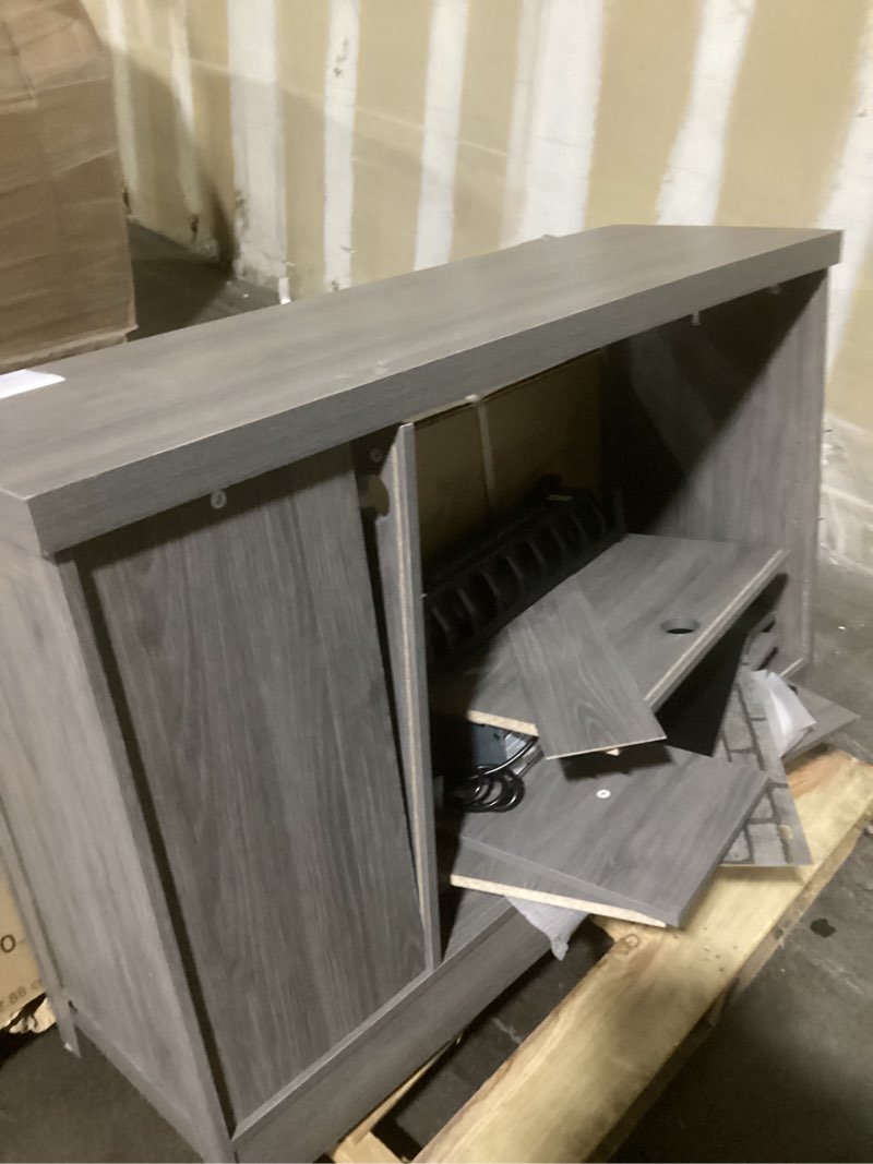 style selections 48-in w iron oak free standing infrared quartz flat wall electric fireplace with