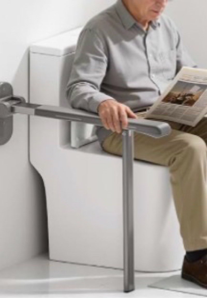 AKIMRABY Flip Up Grab Bar with Support Leg, 26.8" high Toilet Safety Rails for Seniors, Wall Mounted