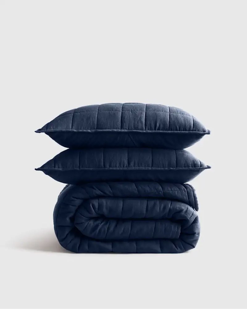 quince european linen box quilt, full/queen, navy
